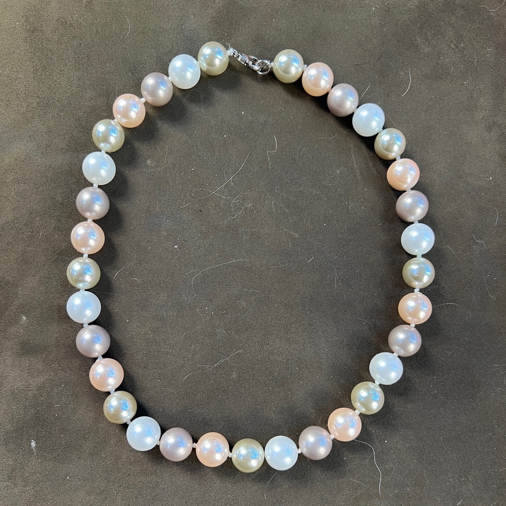 LUC 925 CN Sterling Silver Shell Pearl Necklace 20” – 15mm Multicolor